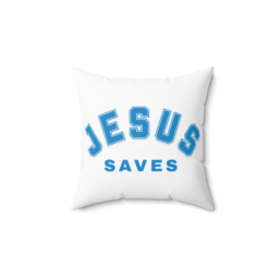 Jesus Saves Decorative Throw Pillow — Blue Faith Accent Cushion