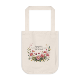 Tote Bag — Isaiah 43:1 Floral Canvas Tote (“I have called you by name. You are mine.”)