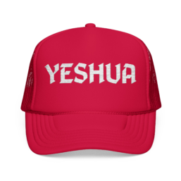 Yeshua Embroidered Trucker Hat — Red Foam Mesh Christian Baseball Cap