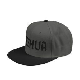 Embroidered 'Yeshua' Snapback Hat — Black/Charcoal Flat-Brim Cap