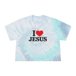I  JESUS Tie-Dye Crop Tee — Light Blue Christian Faith Top